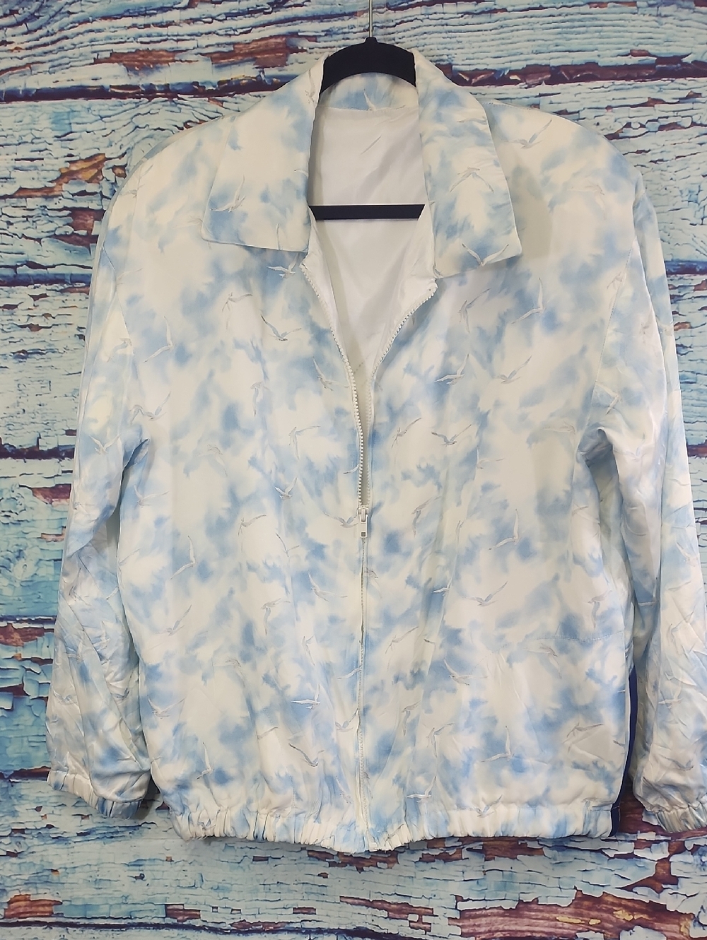 Women's Light Blue Patterned Bomber Jacket - Picture 1 of 3